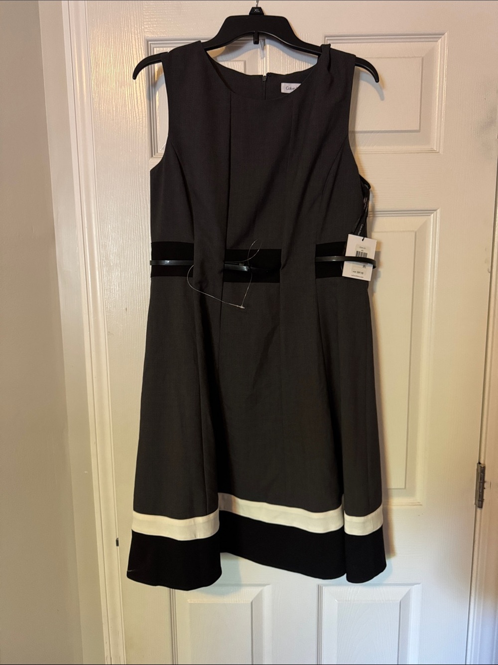 Calvin Klein Black Dress with White Hem - Sleeveless A-Line